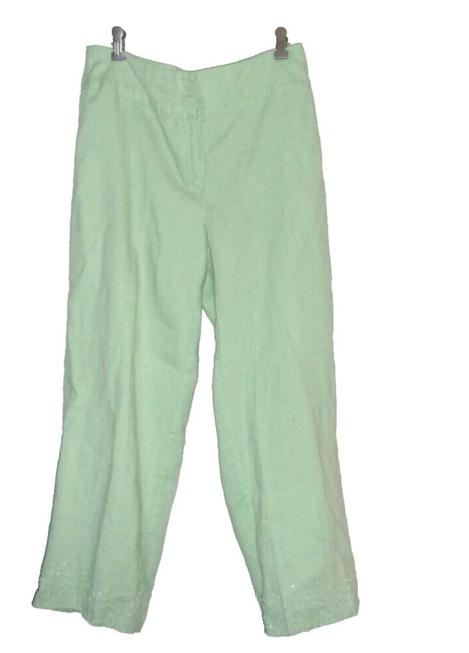 Irish Linen Mint Green Cropped Pants Beads  Sz. 12 High Rise Richard Malcolm
